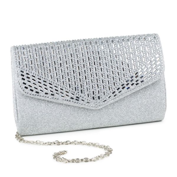 1920s Style Silver Beaded & Rhinestone Clutch – Unique Vintage